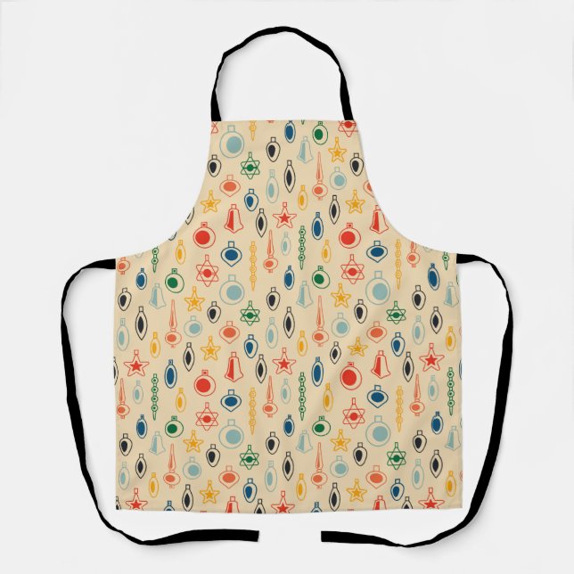 Mid Century Retro Pattern with Christmas Tree Toys Apron (Front)