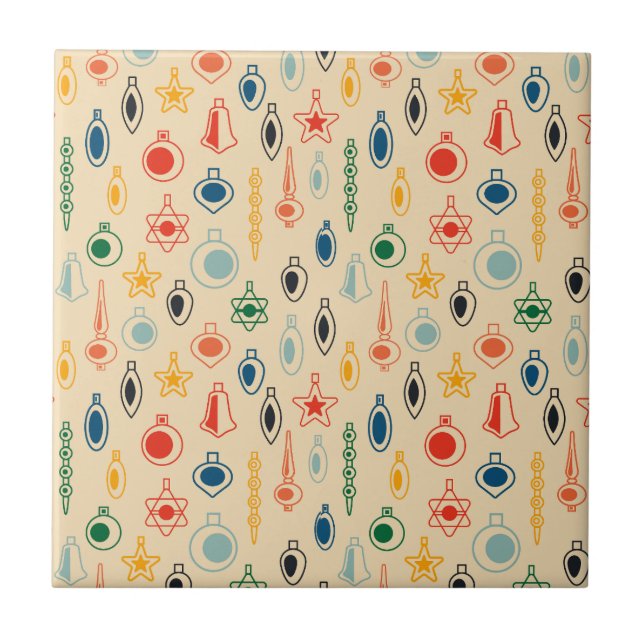 Mid Century Retro Pattern with Christmas Tree Toys Ceramic Tile (Front)