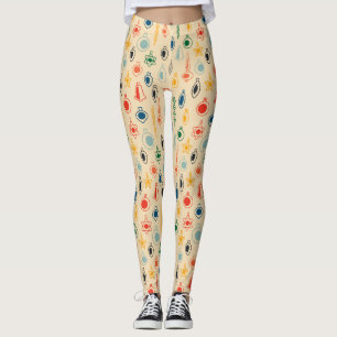 Mid Century Retro Pattern with Christmas Tree Toys Leggings