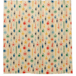 Mid Century Retro Pattern with Christmas Tree Toys Shower Curtain