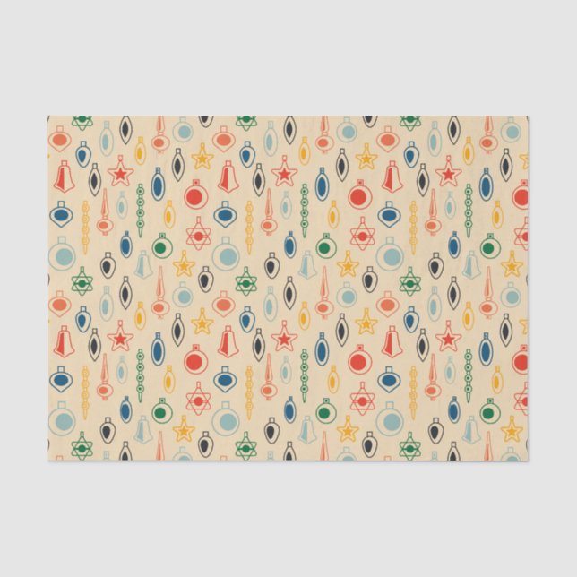 Mid Century Retro Pattern with Christmas Tree Toys Tissue Paper (Front)