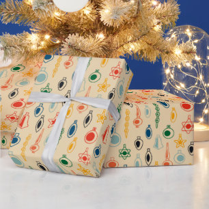 Mid Century Retro Pattern with Christmas Tree Toys Wrapping Paper