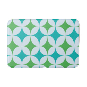 Mid Century Retro Starbursts in Green and Teal Bath Mat