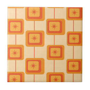 Mid Century Retro Starbursts on Abstract Squares  Ceramic Tile