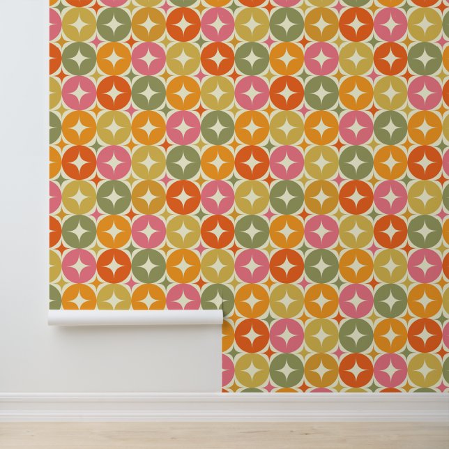 Mid Century Retro Starbursts on Colourful Circles  Wallpaper (Application)