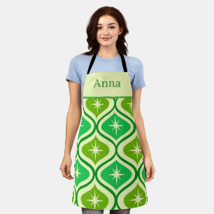 Mid Century Retro Starbursts On Green Ogee custom Apron