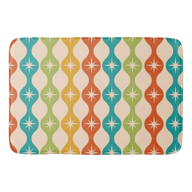 Mid Century Retro Starbursts on ogee pattern     Bath Mat (Front)