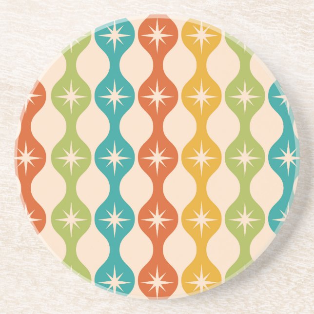 Mid Century Retro Starbursts on ogee pattern   Coaster (Front)