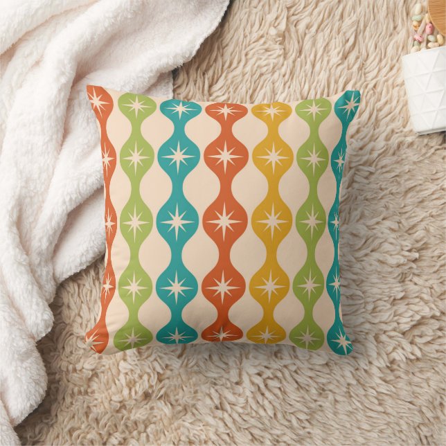 Mid Century Retro Starbursts on ogee pattern  Cushion (Blanket)