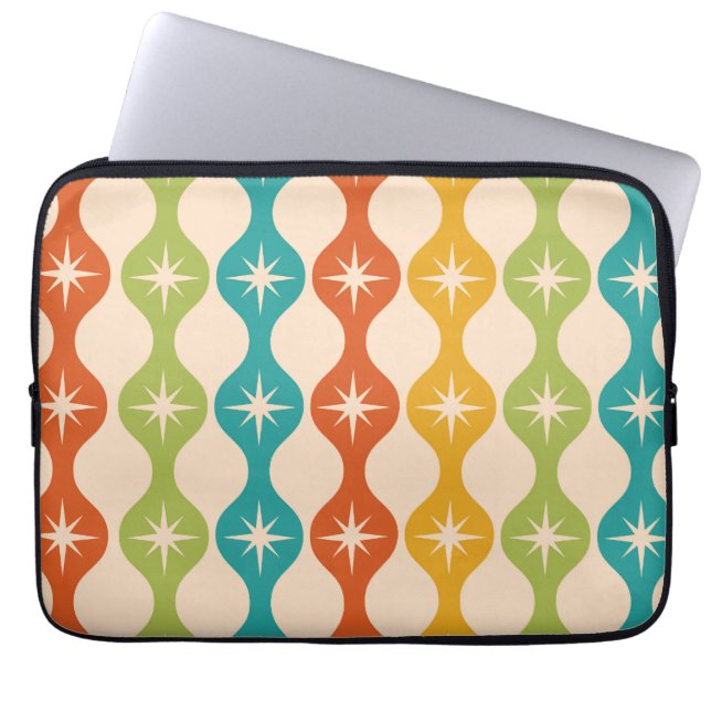 Mid Century Retro Starbursts on ogee pattern   Laptop Sleeve (Front)