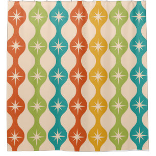 Mid Century Retro Starbursts on ogee pattern    Shower Curtain