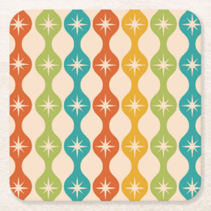 Mid Century Retro Starbursts on ogee pattern Square Paper Coaster