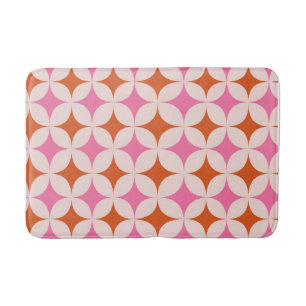 Mid Century Retro Starbursts Pattern Orange Pink Bath Mat