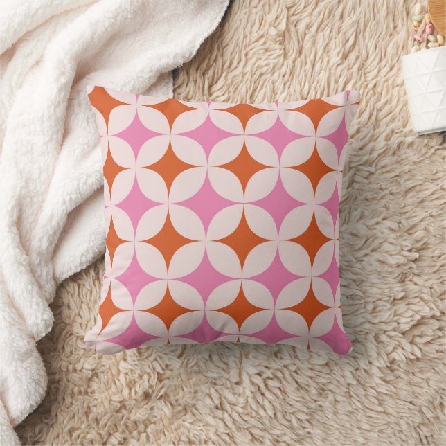 Mid Century Retro Starbursts Pattern Orange Pink  Cushion (Blanket)