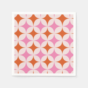 Mid Century Retro Starbursts Pattern Orange Pink Napkin