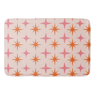 Mid Century Retro Starbursts Pattern Pink Orange  Bath Mat