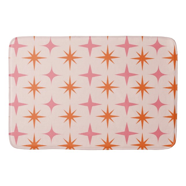Mid Century Retro Starbursts Pattern Pink Orange  Bath Mat (Front)