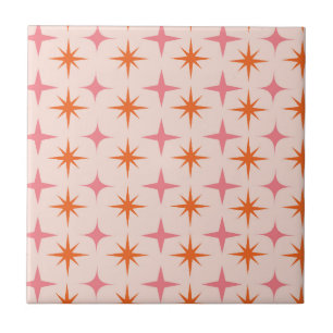 Mid Century Retro Starbursts Pattern Pink Orange  Ceramic Tile