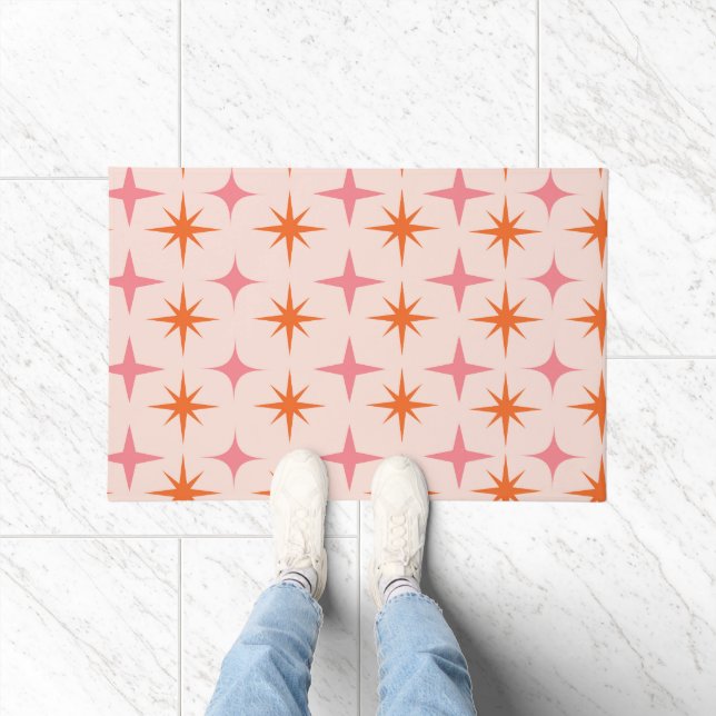 Mid Century Retro Starbursts Pattern Pink Orange  Doormat (Indoor)