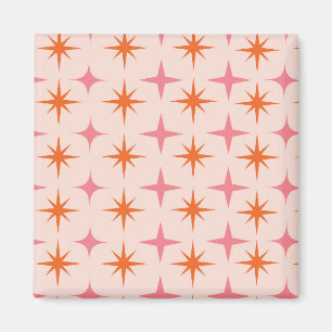 Mid Century Retro Starbursts Pattern Pink Orange  Magnet