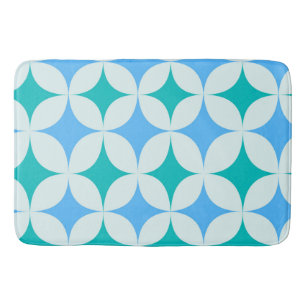 Mid Century Retro Starbursts Pattern Teal Blue Bath Mat