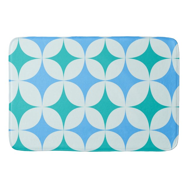 Mid Century Retro Starbursts Pattern Teal Blue Bath Mat (Front)