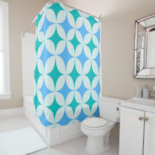 Mid Century Retro Starbursts Pattern Teal Blue Shower Curtain