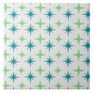 Mid Century Retro Starbursts Pattern teal green Ceramic Tile
