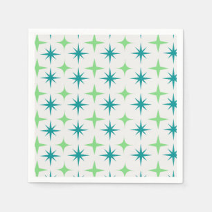 Mid Century Retro Starbursts Pattern teal green Napkin