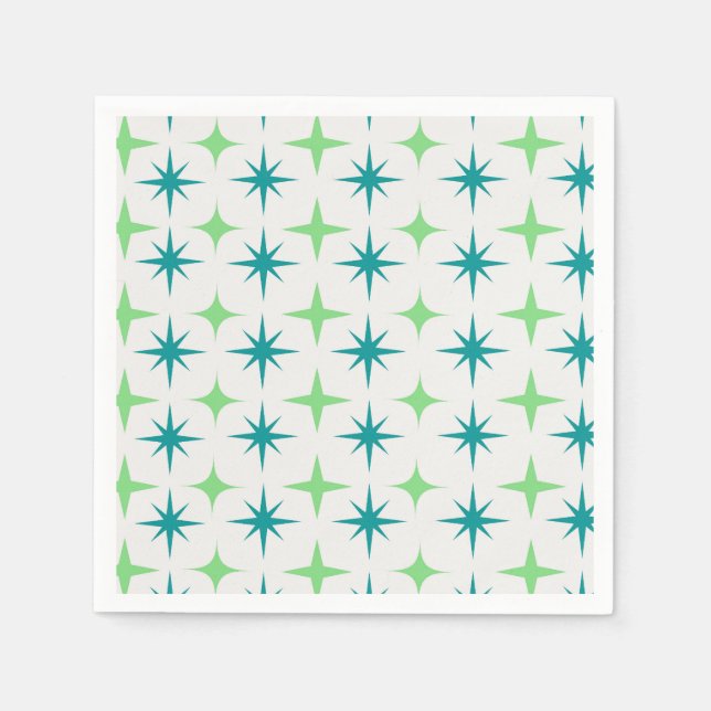Mid Century Retro Starbursts Pattern teal green  Napkin (Front)