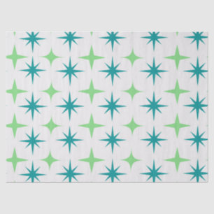 Mid Century Retro Starbursts Pattern teal green Tissue Paper