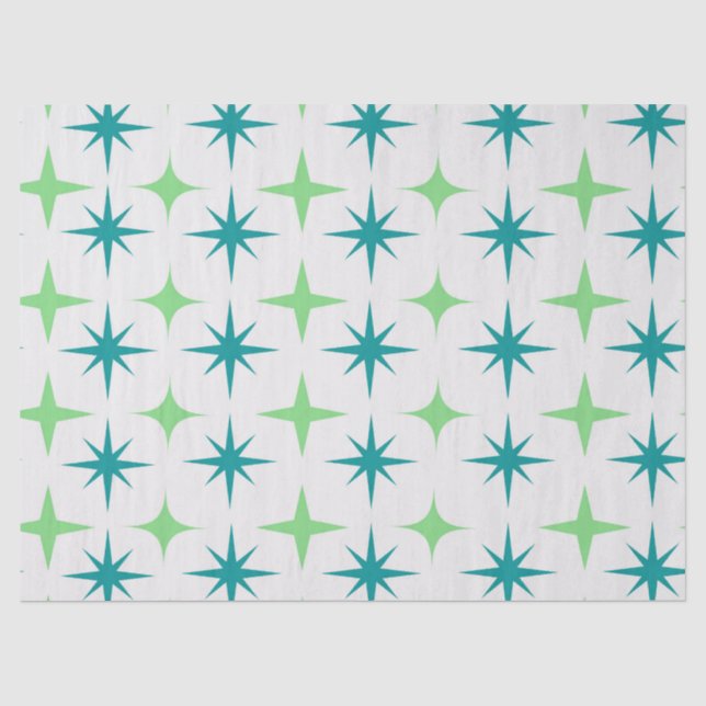 Mid Century Retro Starbursts Pattern teal green  Tissue Paper (Front)