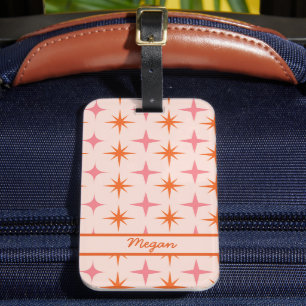 Mid Century Retro Starbursts Pink Orange Custom Luggage Tag
