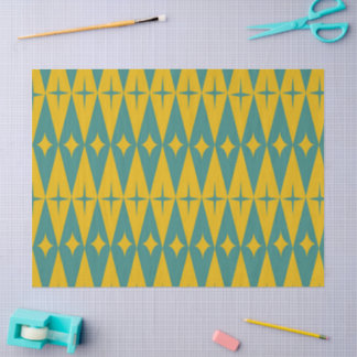 Mid Century Retro Stars on Teal Mustard Diamonds  Tissue Paper