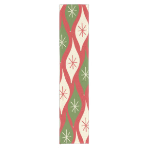 Mid-Century Retro Vintage Christmas Ornaments Short Table Runner