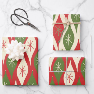 Mid-Century Retro Vintage Christmas Ornaments Wrapping Paper Sheet
