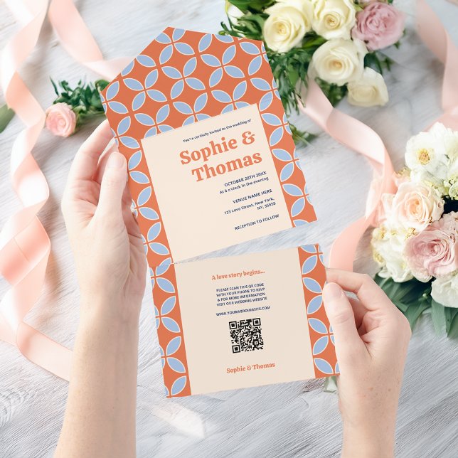 Mid Century Retro Wedding All In One Invitation (Creator Uploaded)