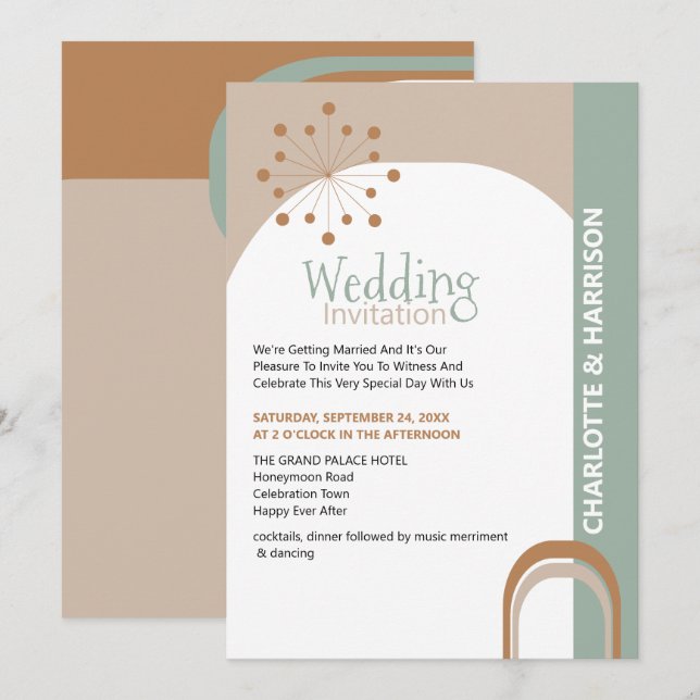 Mid Century Retro Wedding Invitation (Front/Back)