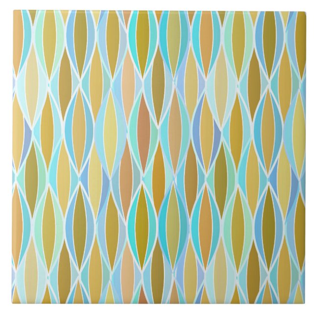 Mid-Century Ribbon Print - blues and neutrals Ceramic Tile (Front)