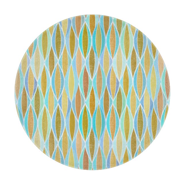 Mid-Century Ribbon Print - blues and neutrals Cutting Board (Front)