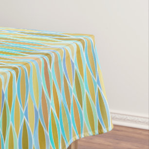 Mid-Century Ribbon Print - blues and neutrals Tablecloth