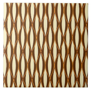 Mid-Century Ribbon Print - brown and cream Ceramic Tile