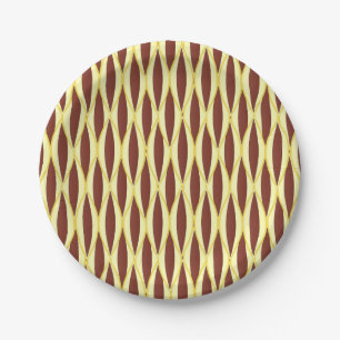 Mid-Century Ribbon Print - brown and gold Paper Plate