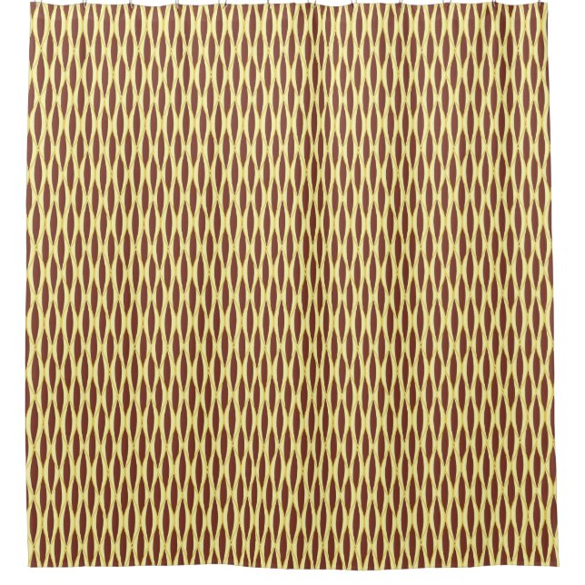 Mid-Century Ribbon Print - brown and gold Shower Curtain (Front)