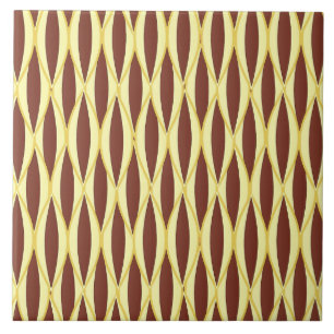Mid-Century Ribbon Print - brown and gold Tile