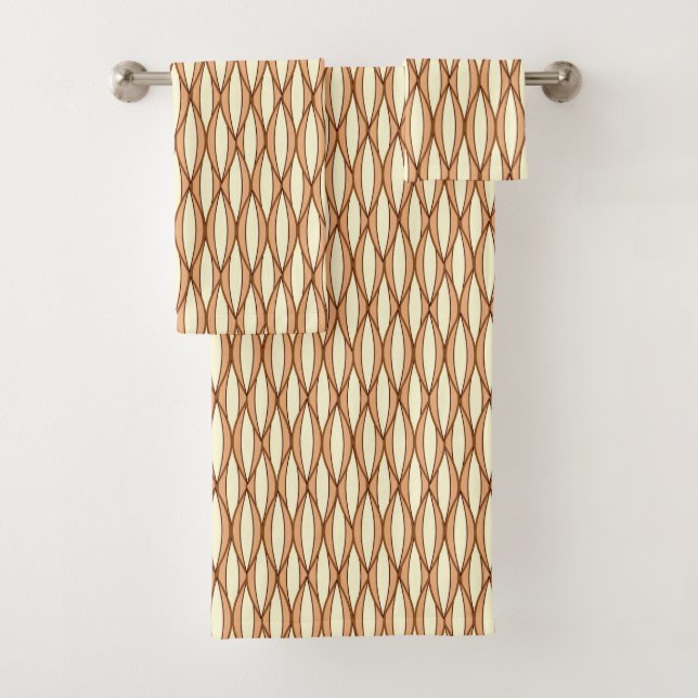 Mid-Century Ribbon Print, Camel and:Light Yellow  Bath Towel Set (Insitu)