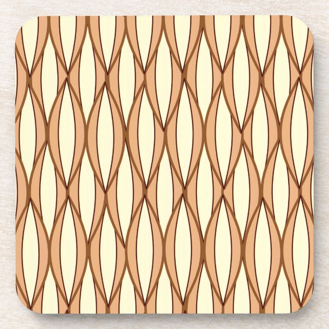Mid-Century Ribbon Print - camel tan and cream Coaster (Front)