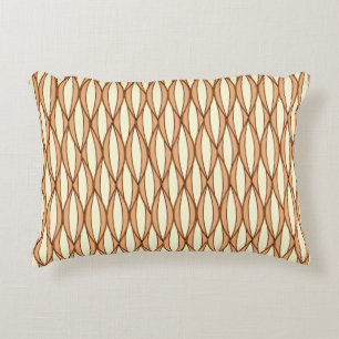 Mid-Century Ribbon Print - camel tan and cream Decorative Cushion