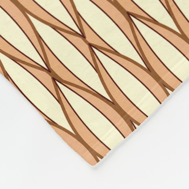 Mid-Century Ribbon Print - camel tan and cream Fleece Blanket (Corner)