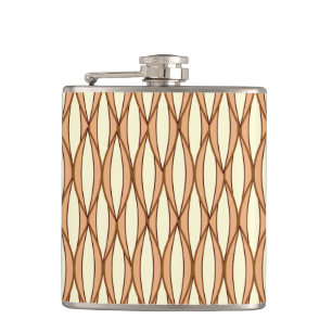 Mid-Century Ribbon Print - camel tan and cream Hip Flask